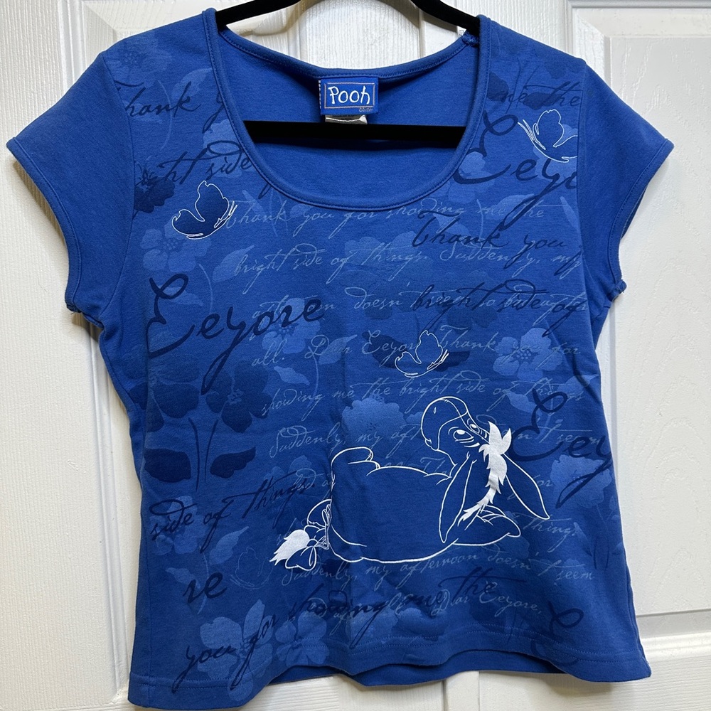 Vintage Disney Store Eeyore Graphic Baby Tee Blue XL Y2K